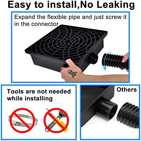 Low Profile Catch Basin Drain Kit Downspout Extender, 12"×12" Catch Basin Gutter Downspout Extensions with 2" ID Flexible Pipe, Pipe Stretched Length 16.4ft, Rainwater Drainage System