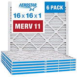 Aerostar 16x16x1 MERV 11 - 6 Count - Pleated HVAC, Furnace & Air Conditioner Filters - Removes Dust, Cold & Flu Germs, Lint, Mold, Pet Dander, Allergy-Causing Pollen, Smog & Smoke