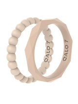 QALO Stackable Rubber Engagement Rings for Women, Beaded & Geometric Set – 6mm Wide x 2mm Thick – Silicone Wedding Bands for Her – Durable Design for Outdoor, Active Use – Bead, Geo, 05