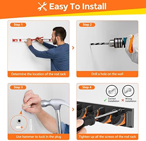 PLUSINNO V9 Vertical Fishing Rod Holders, Wall Mounted Fishing Pole Holders, Fishing Rod Rack Holds Up to 9 Rods or Combos, Fishing Rod Holders for Garage, Fits Most Rods of Diameter 3-19mm