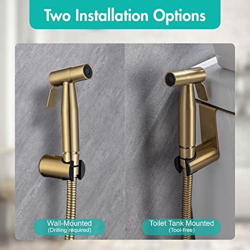 BARROCK Handheld Bidet Sprayer for Toilet, Stainless Steel Metal Made Baby Cloth Diaper Spraying Kit, Bathroom Toilet Bidet Attachment Set for Bathing Pets and Feminine Hygiene, Brushed Brass Gold