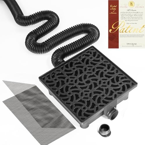 Gutter Downspout Extensions, NAACOO Upgraded 12x12in Catch Basin Low Profile Downspout Extender | No Deep Dig French Drain, Flexible Pipe Extension to 8.2ft, Protect House Foundation.