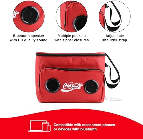 Cooler Bag with Built-in Bluetooth Stereo Speakers, Multi-Zipped Pockets, 24 Can Capacity, Adjustable Shoulder Strap, 12 Hours of Insulated Cooling and Freshness, for Camping, Fishing, Beach