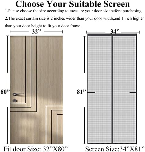 Magnetic Screen Door Upgraded-Model Full Strip Magnets,Fiberglass Heavy Duty Mesh Screen Doors Magnets,Retractable Door Screen Magnetic Closure for Single Front Patio Fit Doors to 32x80