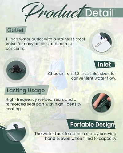 FoundGo Water Storage Bladder Emergency Water Storage Tank, Large Capacity Water Containers, Portable Vinyl Water Storage Barrel for Outdoor/Survival/RV/Garden