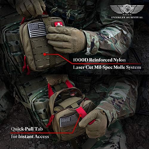 EVERLIT Advanced Emergency Trauma Kit, CAT GEN-7 Tourniquet Mil-Spec Nylon Laser Cut Pouch with 36" Splint, Military Combat Tactical IFAK for First Aid Response Bleeding Control