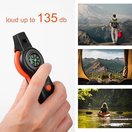 Emergency Survival Function Whistle, Outdoor Multifunctional Tool Safety Whistle with Lanyard, Ideal for Kayaking, Boating, Hiking, Camping, Climbing, Hunting, Fishing