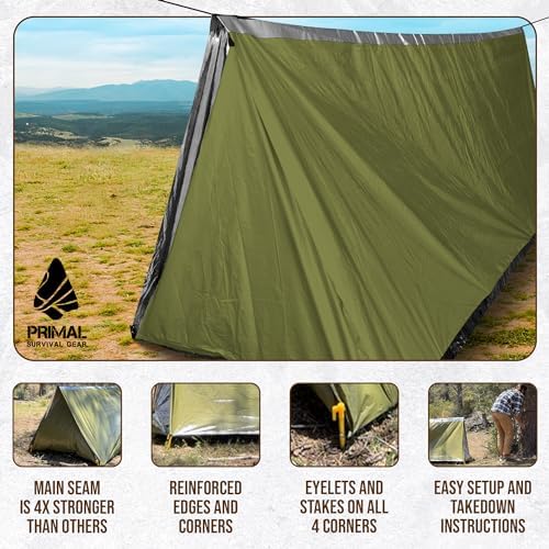 Orange Polyester Survival Tent with Doors - Compact, Durable, All-Season Shelter for Camping, Hiking, and Emergency Preparedness
