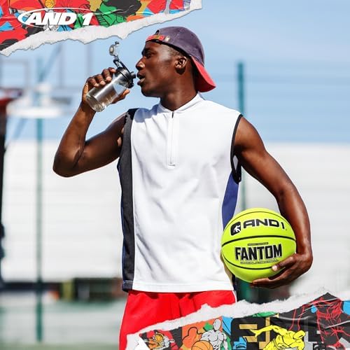 AND1 Fantom Rubber Basketball: Official Regulation Size 7 (29.5 inches) Rubber Basketball - Deep Channel Construction Streetball, Made for Indoor Outdoor Basketball Games