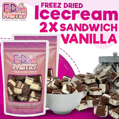 Freeze Dried Ice Cream Sandwich Bites, 2 Pack, Vanilla, Crunchy & Sweet Snack, 2.5 oz, Dehydrated, Resealable Gift Bag