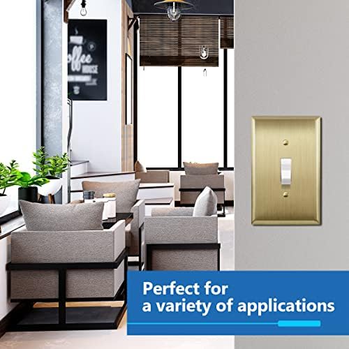 LIDER Toggle Light Switch Metal Wall Plate, Stainless Steel Switch Cover, Corrosion Resistant, Mid-Size 1-Gang 4.88" x 3.11", 201 Stainless Steel, LMWP-11M-BB, Brushed Brass