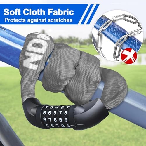 NDakter Bike Chain Lock, 5 Digit Combination Heavy Duty Anti Theft Bicycle Chain Lock,2.62/3.2/4.27/5/6Ft Long Security Resettable Bike Locks for Bike, Bicycle, Scooter, Door, Gate, Fence-4/6mm Thick