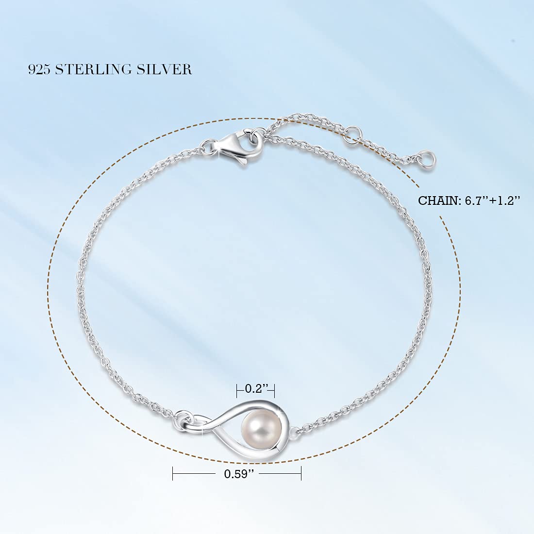 FANCIME White Pearl Bracelets June Birthstone Bracelet for Women Sterling Silver Infinity Link Bracelet Fine Jewelry Anniversary Birthday Mothers Day Gifts for Mom Her, Chain 6.7+1.2"