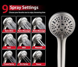 GRICH 2.5GPM Shower Heads with Handheld Spray Combo: 2 in 1 Rain Shower Head with Handheld Spray,Detachable High Pressure Shower Heads, 9 Spray Modes Adjustable Showerhead with 60 Inch Hose, Nickel