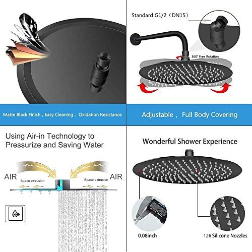NearMoon Rain Shower Head, Ultra-Thin Design-Pressure Boosting, Awesome Some Experience, High Flow Stainless Steel Rainfall Head (10 Inch, Matte Black)