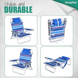 SUNNYFEEL Extra Wide Low Beach Chair 2 Pack 5 Position Lay Flat 500 LBS Heavy Duty, XL Oversized Folding Camping Chairs with Cup Holder for Outdoor/Sand, Portable Backpack Beach Chair for Adults