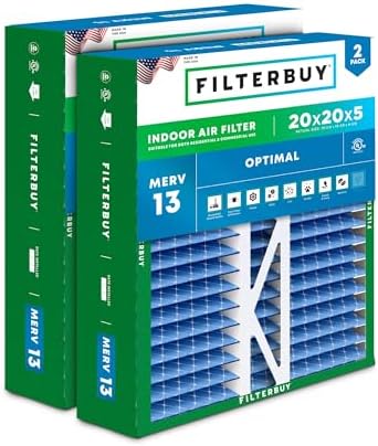 Filterbuy 20x20x5 Air Filter MERV 13 Optimal Defense (2-Pack), Pleated HVAC AC Furnace Air Filters Replacement for Honeywell FC100A1011, Lennox X0585 & More (Actual Size: 19.63 x 19.88 x 4.38 Inches)