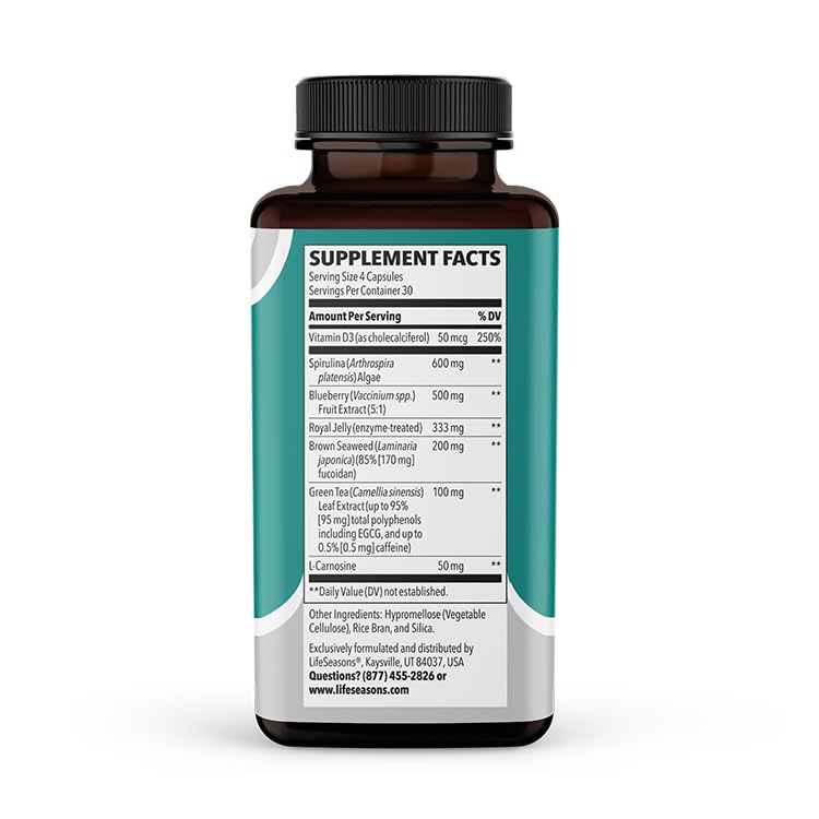 LifeSeasons Stem Boost-R - Stem Cell Support - Naturally Repair Damaged Tissue - Vitamin Supplement Rich in Antioxidants - Royal Jelly, Spirulina, Blueberry, Brown Seaweed & L-Carnosine - 120 Capsules