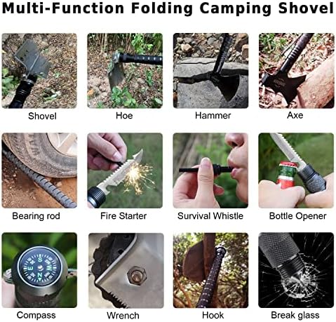 Survival Shovel Survival Axe, Camping Folding Shovels Hatchet with 19.2-37.8inch Lengthened Handle Enlarged Shovelhead High Carbon Steel with Storage Pouch for Camping Cycling Hiking