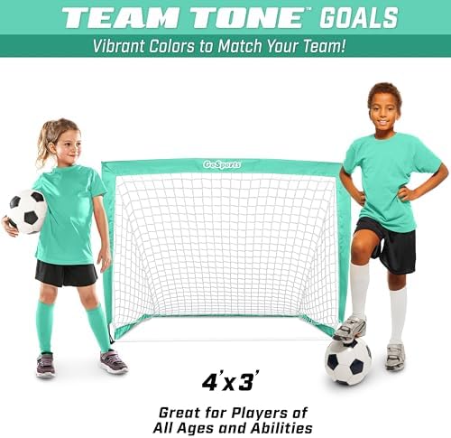 GoSports Portable Soccer Goals for Kids - 13 Color Options - Choose 4 x 3 ft or 6 x 4 ft - Team Tone Pop Up Nets for Backyard