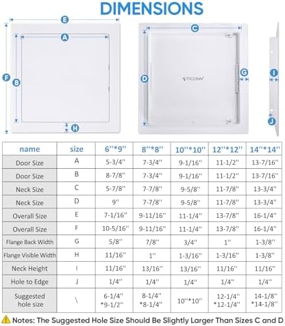 TICONN Access Panel for Drywall, 12 x 12 Inch ABS Plastic Wall Hole Cover Access Doors, Easy Install Plumbing Wall Panel for Drywall, Ceiling, Wiring and Cables
