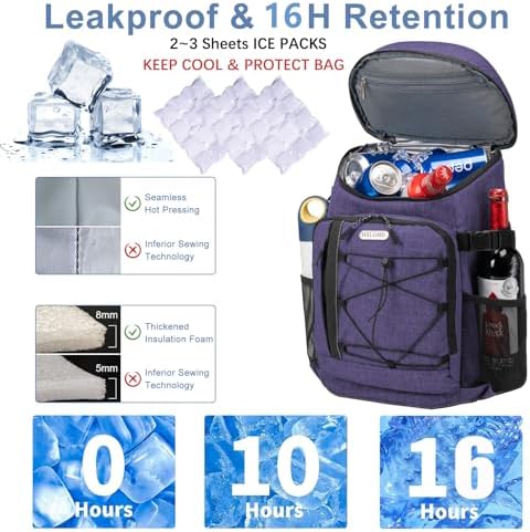 Backpack Coolers Insulated Leak Proof 30 Cans, Soft Sided Insulated Cooler Bags Ice Chest Backpack for Beach Travel Camping, with Reusable Ice Packs
