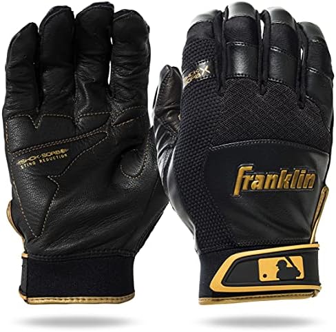 Franklin Sports MLB Baseball Batting Gloves - Shok-Sorb X Batting Gloves for Baseball + Softball - Adult + Youth Padded Non-Sting Batting Glove Pairs - Multiple Colors + Sizes