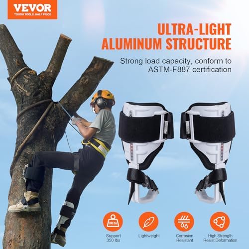 VEVOR Tree Climbing Spikes, 1 Pair Climbing Spurs, 350lbs Load Capacity Tree Climbing Gear with Straps and Spike Protectors, Arborist Equipment for Climbers, Hunting, Fruit Picking