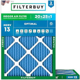 Filterbuy 20x25x1 Air Filter MERV 13 Optimal Defense (2-Pack), Pleated HVAC AC Furnace Air Filters Replacement (Actual Size: 19.50 x 24.50 x 0.75 Inches)
