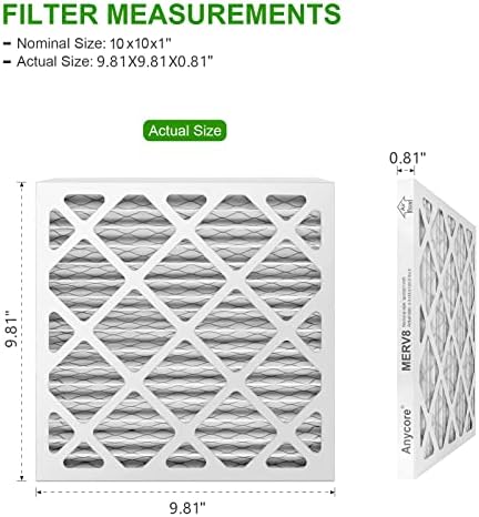 10x10x1 Furnace Air Filter MERV 8 MPR 600 FPR 5 HVAC Pleated Filters for Home Office 6-Pack (Actual Size: 9.81x9.81x0.81 inch)