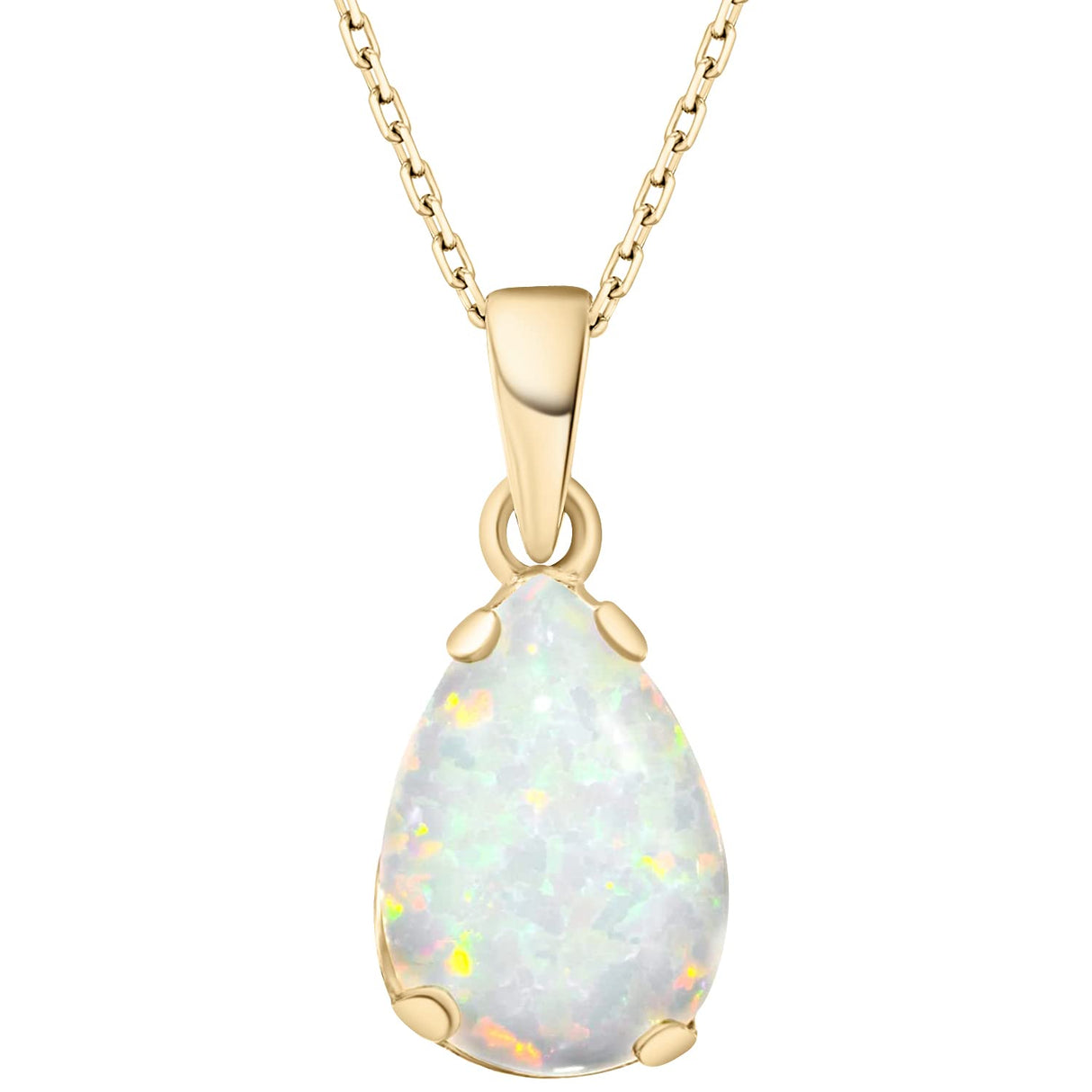 ADITA GOLD White Opal Pendant Birthstone Necklace for Women, Gold Plated
