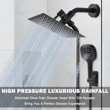 NearMoon Shower Head with Hose, High Pressure Stainless Steel Rain Shower and 3 Settings Handheld Spray Combo with Push Button Flow Control (12 Inch Showerhead Set, Matte Black)