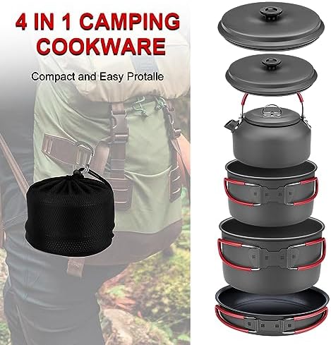 Alocs Camping Cookware Set Camping Gear, Compact Camping Pots and Pans Set, Durable Hard Alumina Camping Cooking Set for Outdoor Backpacking Camping Hiking Picnic, Included Mesh Carry Bag.