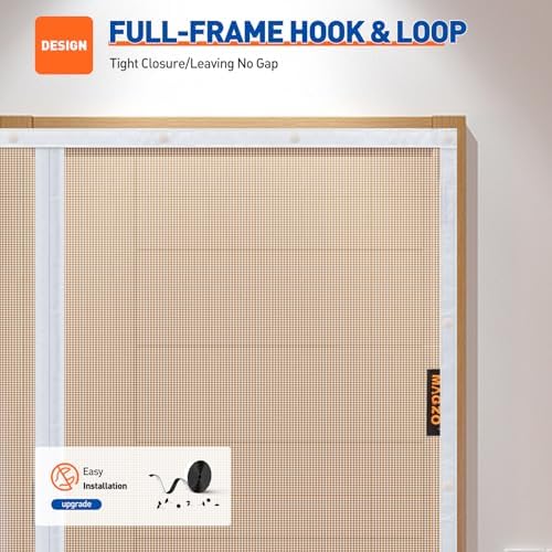 MAGZO Magnetic Screen Door Fit Door Size 34 x 82 Inch, Screen Size 36" x 83" Strong Magnet Door Mesh with Reinforced Hook & Loop for Patio, Sliding, French Door, White