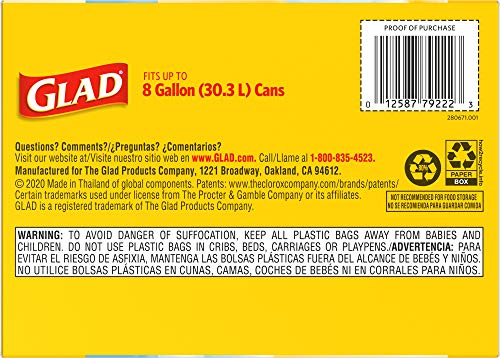 Glad Medium Kitchen Drawstring Trash Bags, 8 Gal, Fresh Clean Scent, 80 Ct (Package May Vary)