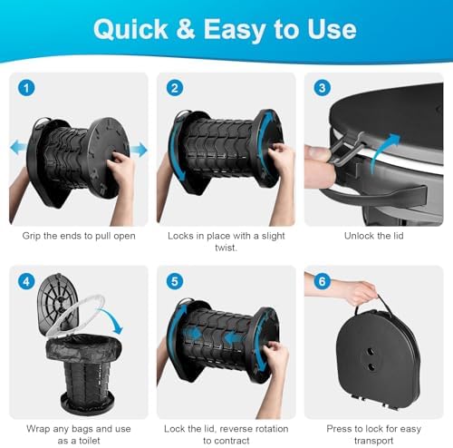 imodomio Retractable Portable Toilet Camping Toilet - Adjustable Height Camp Toilet Portable Potty for Camping, Car, Travel, Boat, Beach, Tent and Emergency Use