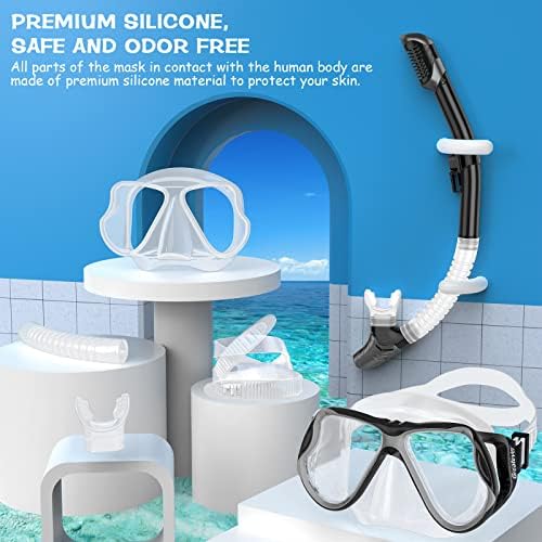 Greatever Dry Snorkel Set,Panoramic Wide View,Anti-Fog Scuba Diving Mask,Professional Snorkeling Gear