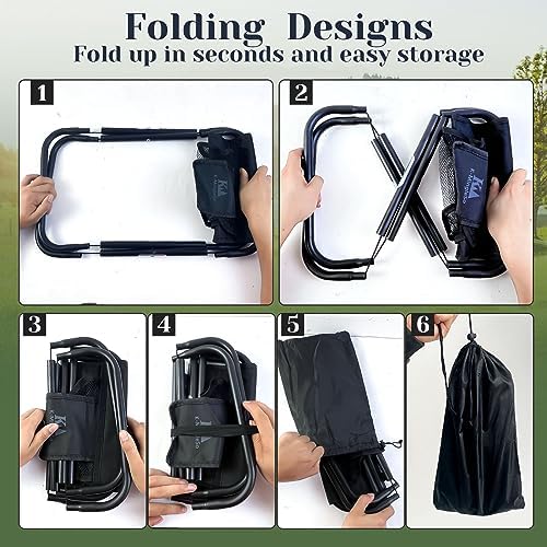 Upgraded 13 Inch Portable Folding Camping Stool with Side Pocket Mesh Pocket and Molle System, Lightweight Foldable Stool for Adults Gardening Travel BBQ Fishing with Carry Bag[Black]