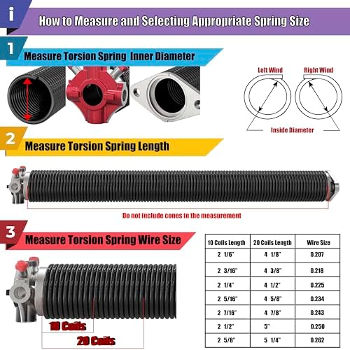 Garage Door Torsion Springs with Non-Slip Winding Bars, Oil-Free Electrophoretic Coated Coil 2-Inch Diameter Spring Set, 1 Pair, 207 X 2'' X 22''