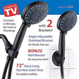 AquaCare High Pressure 8-mode Handheld Shower Head - Anti-clog Nozzles, Built-in Power Wash to Clean Tub, Tile & Pets, Extra Long 6 ft. Stainless Steel Hose, Wall & Overhead Brackets