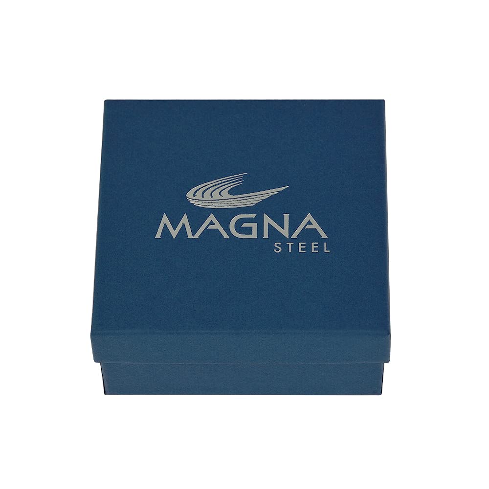 Magna Steel Men's Braided Genuine Leather Link Steel Chain Bracelet (Blue)