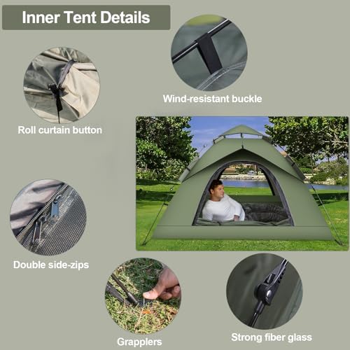 Instant Pop Up Tents for Camping, 2-3 Person Camping Tent 60s Automatic Easy Setup Tent, Double-Thick Waterproof Instant Tents for Hiking Backpacking