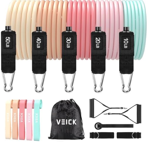 VEICK Resistance Bands, Exercise Bands, Workout Bands Set for Working Out with Handles for Men Women, Elastic Exercising Bands for Fitness Weights Work Out at Home Gym