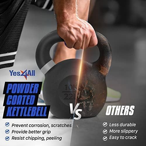 Yes4All Powder Coated Cast Iron Kettlebell Strength Training Kettlebells Weight Set for Full Body Workout, Home Gym