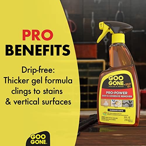 Goo Gone Pro-Power Spray Gel Adhesive Remover - Surface Safe, Great Cleaner, No Harsh Odors, Removes Stickers, Can Be Used On Tools, 24 Ounce, 2 Pack with Scraper Tool
