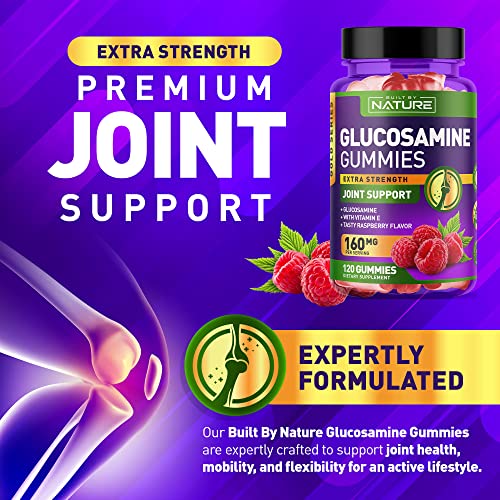 Glucosamine Gummies with Vitamin E - Advanced Joint Support Gummy Supplement, High Potency Antioxidant & Inflammatory Response, Comfort for Back, Knees, Hands, Non GMO, 120 Extended Delivery Gummies