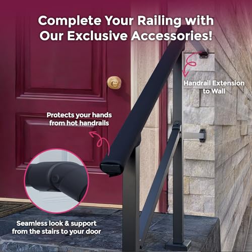 CHR Fence & Rail Hand Rails for Outdoor Steps Extension, 4ft Rectangular Handrail Extension to Wall, Handrails for Step Landings Ideal for Porch, Deck, & Stair Railing Indoor & Outdoor