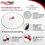 Cast Net | 3ft-12ft Radius, 3/8 or 1/4 inch Mesh for Freshwater and Saltwater Bait Fish| Professional Grade and Upgraded Material | Throw Style