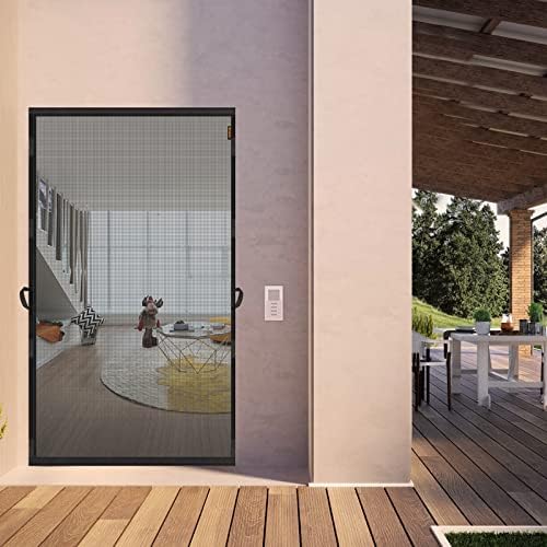 MAGZO Hanging Screen Door, Fits Door Size 28" x 80" (Curtain Size 30'' x 81''), Upgraded Fiberglass Mesh Net with Tension Rod&Hook&Loop (One Piece Can be Installed in 2 Ways), Weighted Bottom, Grey