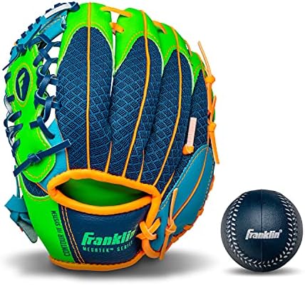 Franklin Sports Kids Baseball Glove + Ball Sets - Meshtek Youth Teeball Gloves for Kids + Toddlers - Left + Right Hand Throw Mitts + Glove Sets with Foam Balls - Boys + Girls Gloves - 9.5" Inch